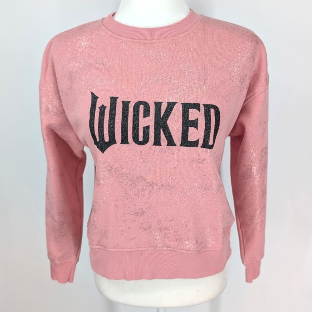 Old Navy Girl's Wicked Glinda Pink Gold Black Glitter Crew Neck Sweater XL 14 16